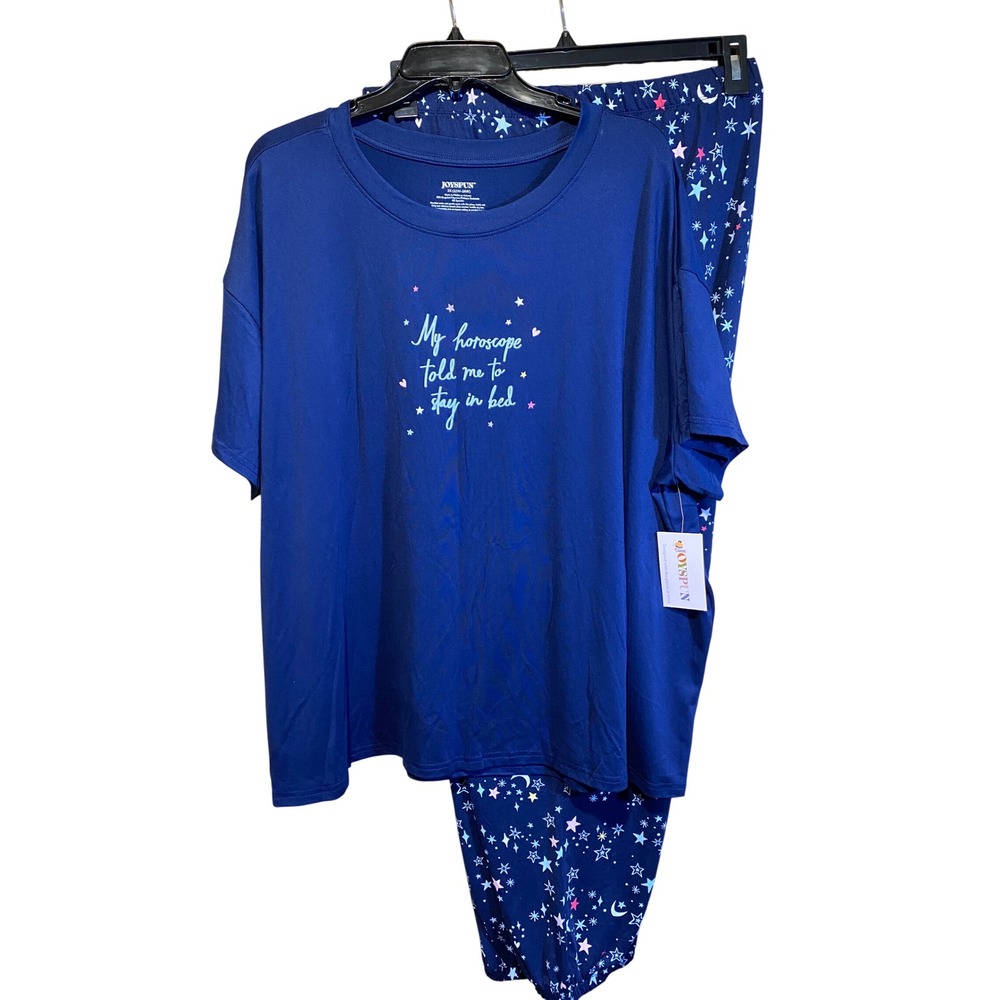 Joyspun Plus Size 3X Pajama Set Nautical Navy Horoscope Celestial Stars Moon NWT